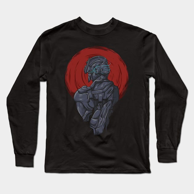 Red Moon Robot Fighter Long Sleeve T-Shirt by oncemoreteez